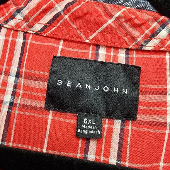 Sean John Shirt Mens 6XL Red Plaid Button-Up Short Sleeve Cotton Polyester - Picture 2 of 9